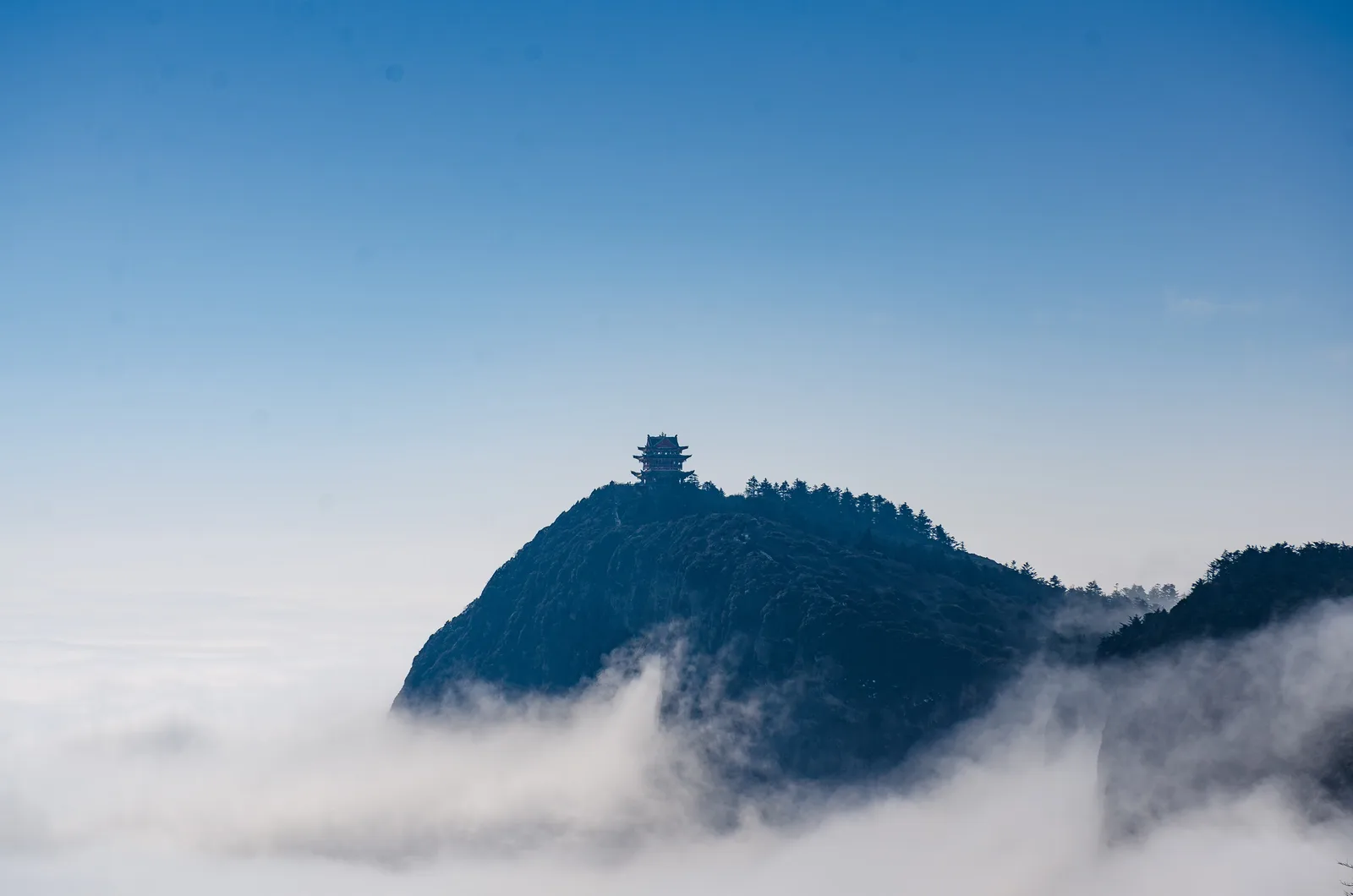 Golden Summit temple of Mount Emei above a sea of clouds