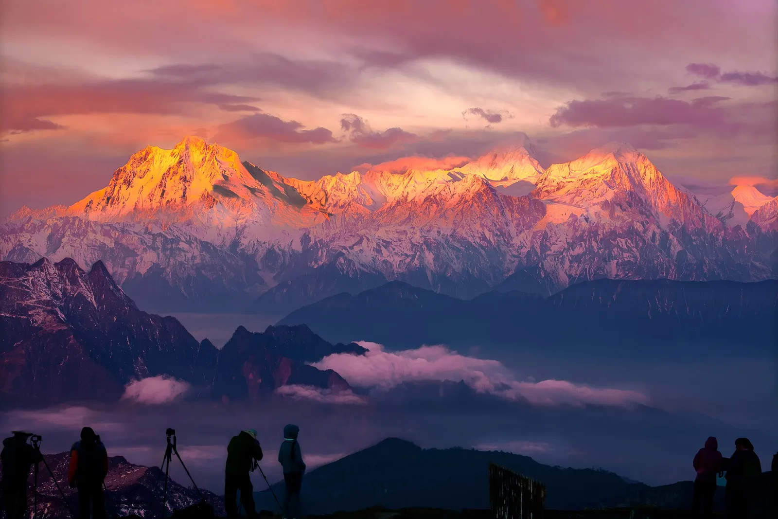 Gongga Shan (Minya Konka) summit glowing at sunrise