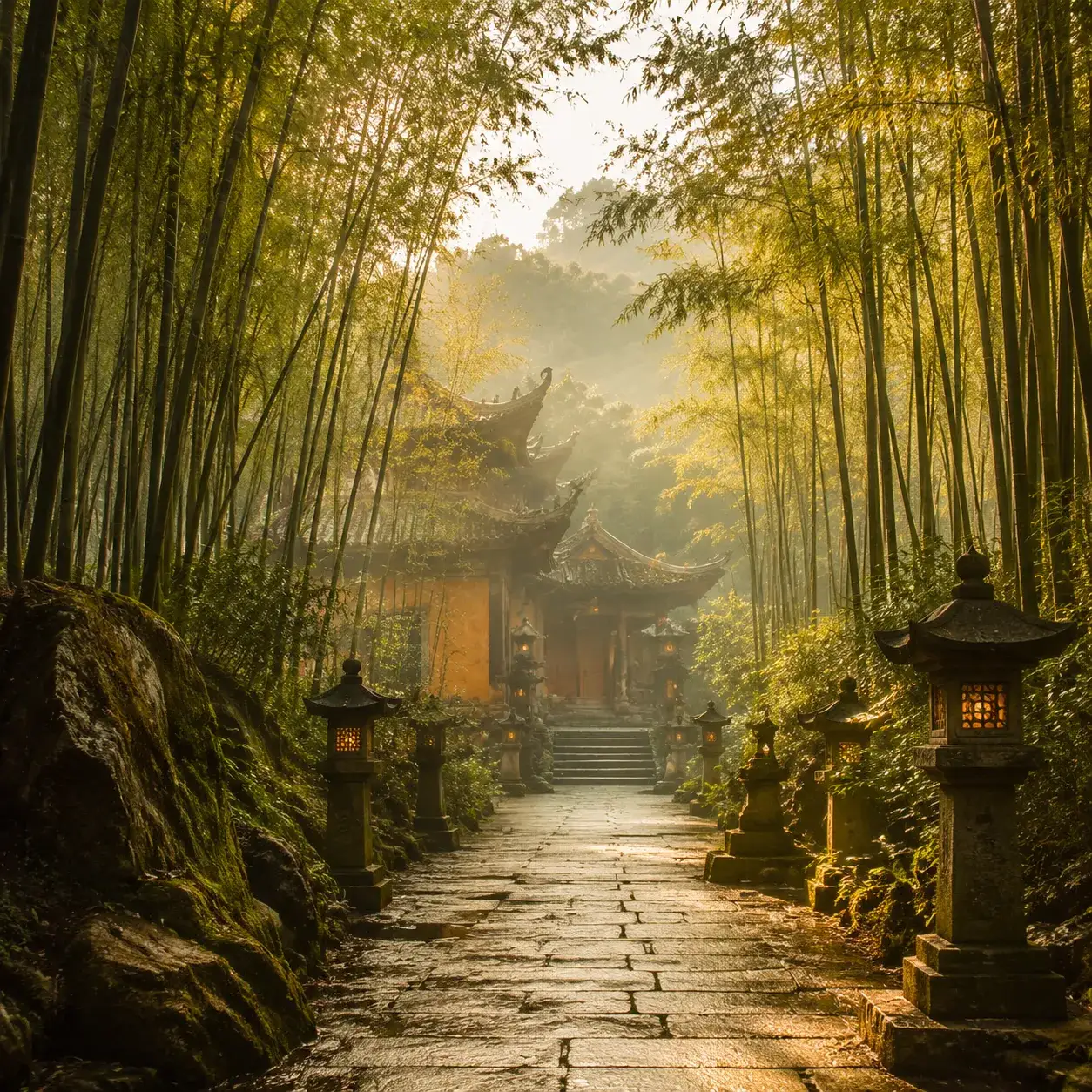 Misty forest temple on Mount Heng Hunan