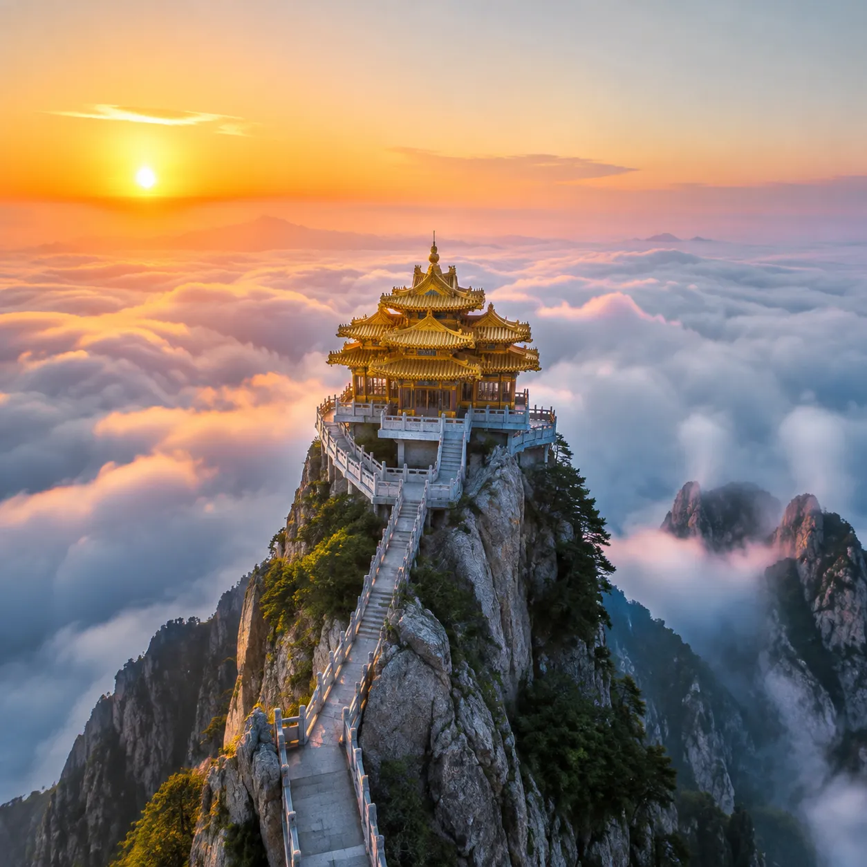 Mount Laojun temples on knife-edge ridge